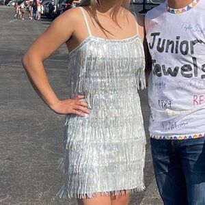 Silver Fringe Mini Dress